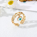 Gold Tone Curb Chain Evil Eye Charm Adjustable Rings view 7