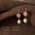 Gold Ball Terracotta Disc Baroque Pearl Drop Stud Earrings view 2