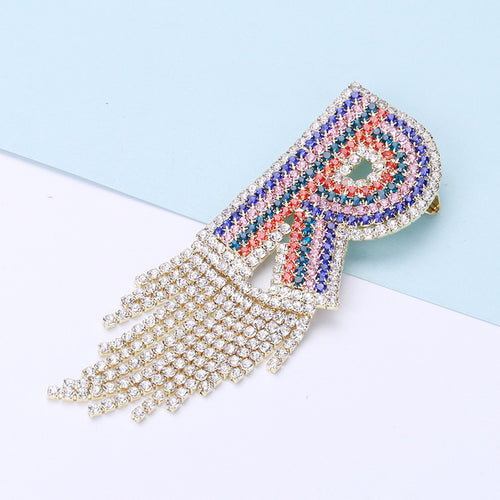 Close view showing the brooch colors and crystal details