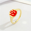 Gold Tone Enamel Signet Rings in Nine Floral Heart and Flame Designs view 4