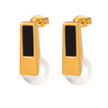 Rectangle Bar Pearl Stud Earrings Black Inlay Metal view 5