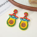 Fiesta Seed Bead Drop Earrings Cactus Palm Donkey Avocado view 4