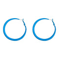 Matte Blue Thick Tube Metal Hoop Earrings Latch Closure view 5