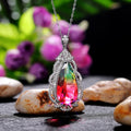 Silver Tone Gradient Crystal Teardrop Pendant Necklace view 2