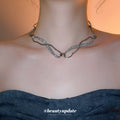 Open Link Textured Chain Necklace Decorative Jewelry view 3
