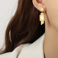 Gold Geometric Drop Earrings Watch Face Shell Crystal Stripe view 10