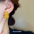 Gold Tone Layered Floral Cluster Statement Stud Earrings view 3