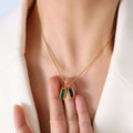 Gold Dual Baguette Green Black Zircon Pendant Necklace view 3