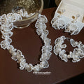 Beaded Fan Pearl Necklace Bracelet And Drop Earrings view 3