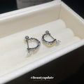 Silver Tone U Shape Crystal and Faux Pearl Stud Earrings view 2