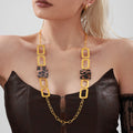 Leopard Acrylic Square Gold Open Link Sweater Necklace view 2
