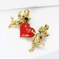 Red Heart And Cherub Brooch in Antique Silver or Gold Tone view 3
