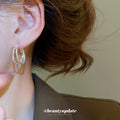 Silver Tone Double Textured Hoop Leverback Earrings view 3