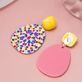 Yellow Stud Multicolor Mosaic Acrylic Drop Earrings view 4