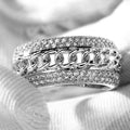 Silver-Tone Cuban Chain Finger Ring With Pave Cubic Zirconia view 2