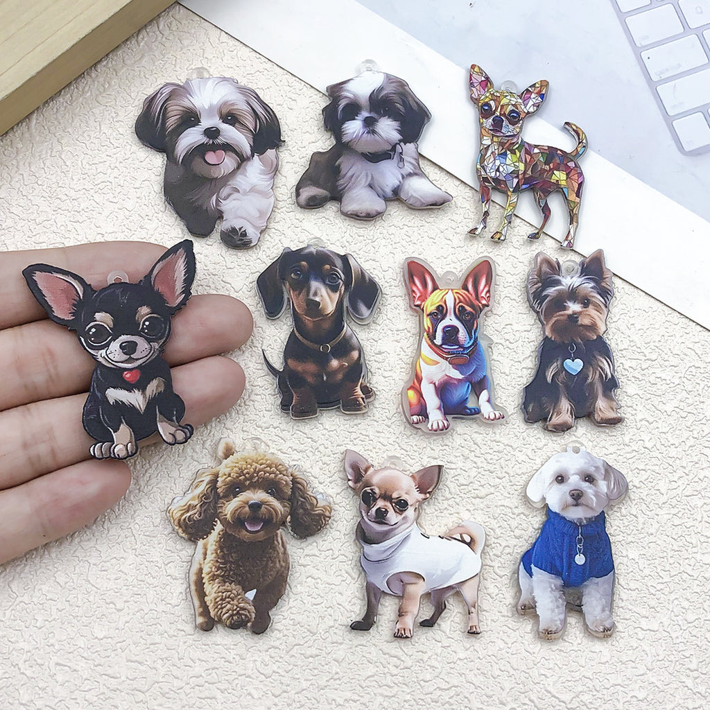 Acrylic Cartoon Puppy Dog Double Sided Charm Pendant for DIY Bracelet Necklace Keychain Jewelry Making