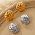 Gold Steel Pyramid Texture Dome Stud Earrings Oversized view 4