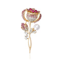 Pink Blue Rhinestone Rose Pearl Flower Stem Brooch Pins view 1