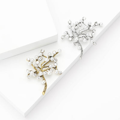 Front product view of the pearl branch tree brooch on a light background