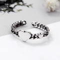 Antique Silver Open Adjustable Heart Chain Band Ring view 2