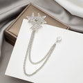 Pave Crystal Double Star Chain Brooch Gold Silver Finishes view 6