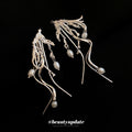 Silver Tone Branch Drop Earrings with White Pearl Accents view 2