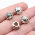 10x10x8mm 2.2g Antique Silver Zinc Alloy Carved Round Spacer Beads Large Hole for DIY Bracelet Making