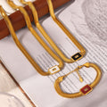 Gold Titanium Steel Herringbone Necklace Bracelet Square Glass view 2