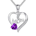 Silver Mom Heart Pendant Necklace Purple Clear Blue Stone view 5