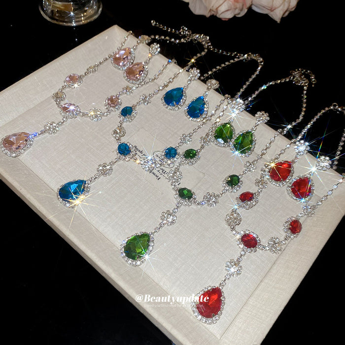 Rhinestone Oval Teardrop Necklace and Earring Sets