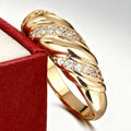 Gold Tone Twisted Ridge Band Ring with Clear Stones view 5