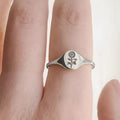 Engraved Sunflower Oval Crest Ring In Three Polished Metal Tones view 2