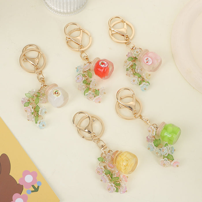 Fruit Jar Flower Tassel Keychain Acrylic Bag Charm