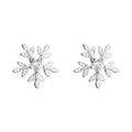 Silver Tone Clear Stone Snowflake Stud Earrings For Women view 5