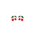 Red Double Cherry and Green Leaf Novelty Stud Earrings view 5
