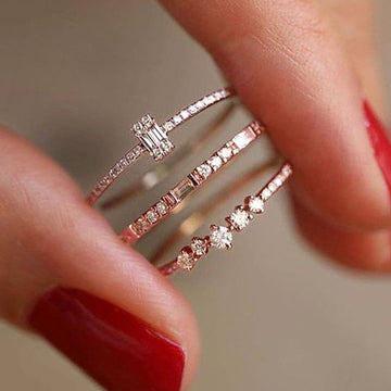 Rose Gold Tone Slim Crystal Band Rings in Fifteen Styles