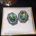 Green Oval Cabochon Crystal Frame Clip On Earrings view 6