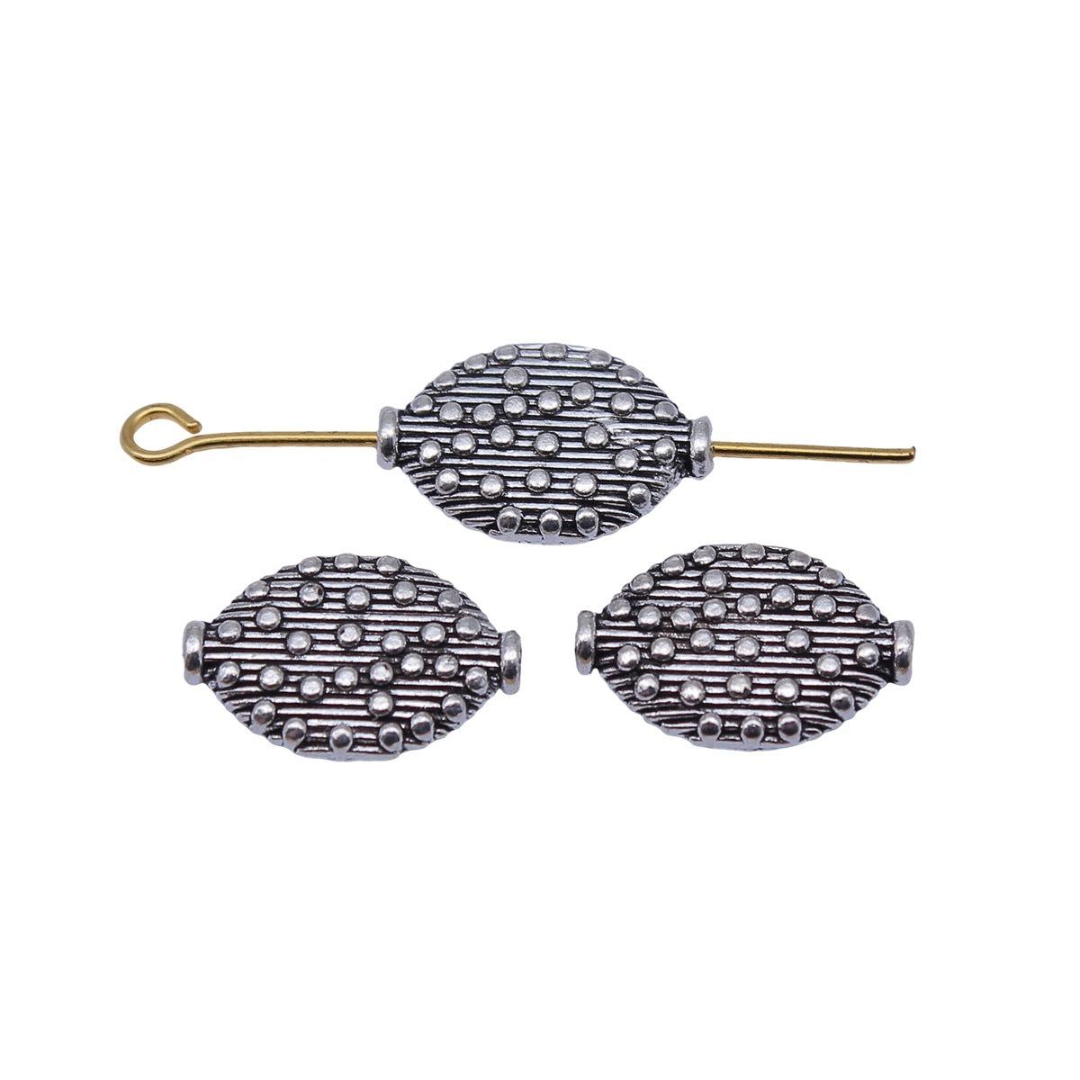 15x9.7x2.9mm 1.2g Antique Silver Zinc Alloy Oval Polka Dot Small Hole Round Beads for Bracelet Necklace DIY