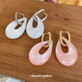 Translucent Teardrop Hoop Earrings in White or Pink view 2