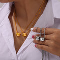 Gold Steel Bitten Pendant Snake Chain Necklace Czech Zircon view 1