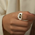 Gold Dual Evil Eye White Enamel Open Adjustable Ring view 3