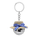 Beach Straw Hat Disco Ball Keychain Blue Checkered Bow view 5