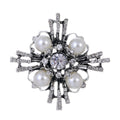 White Cross Geometric Crystal Pearl Look Metal Brooch Pin view 1