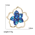 Blue Crystal Camellia Flower Brooch with Gold Tone Outline view 5