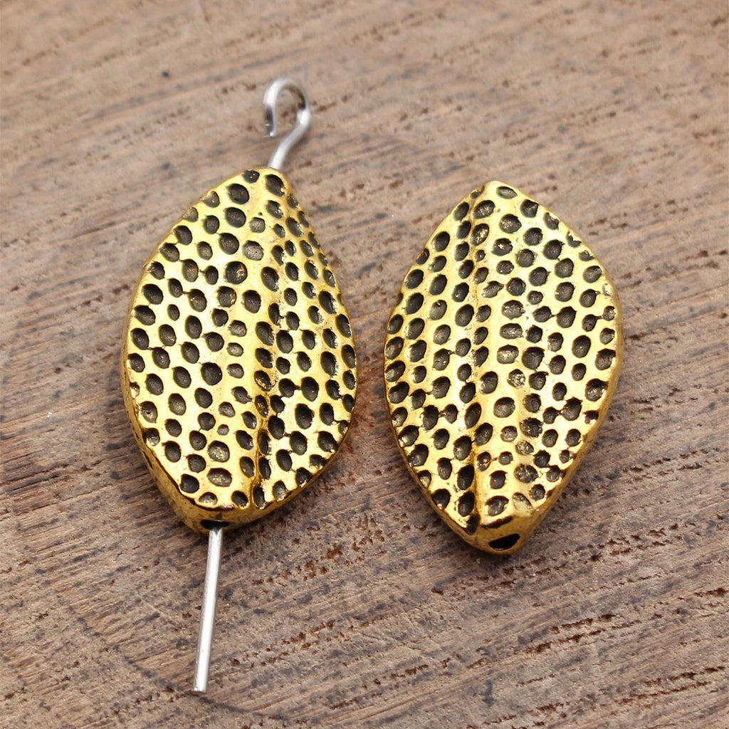 19x12x4.3mm 2.4g Antique Gold Zinc Alloy Hammered Marquise Spacer Beads for DIY Jewelry Making