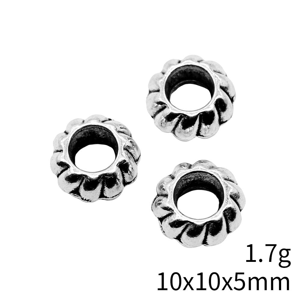 10x10x5mm 1.7g Antique Silver Zinc Alloy Ribbed Round Large Hole Spacer Beads for Bracelet Jewelry Making