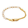 Freshwater Pearl Bracelet Organic Bar Hook Clasp Gold Steel view 5