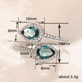 Double Aqua Pear-Shaped Halo Adjustable Bypass Ring In Silver Tone view 5