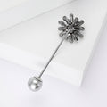 Crystal Flower Long Pin Brooch With Pearl End for Jackets Scarves and Lapels view 3