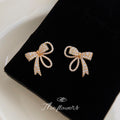 Gold Tone Clear Stone Ribbon Bow Stud Earrings For Women view 3